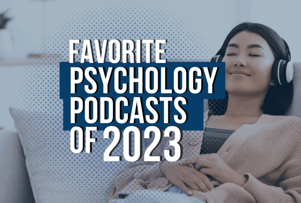 woman therapist black listening psychology podcasts blue background