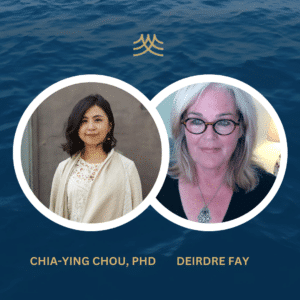 Two women portraits on ocean background