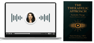 Laptop and book on psychedelic therapy.