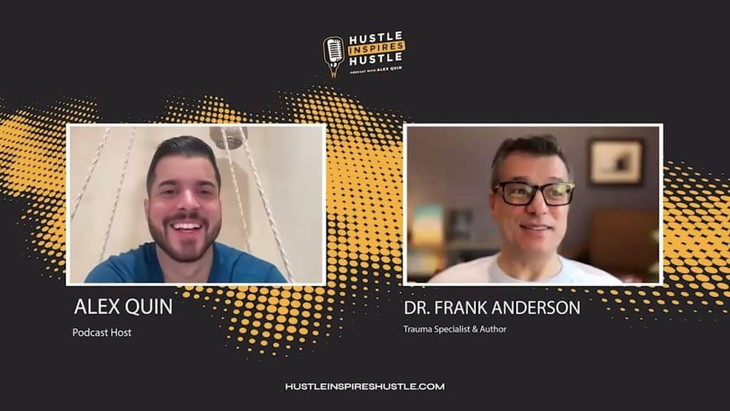 Podcast interview split-screen with host and guest
