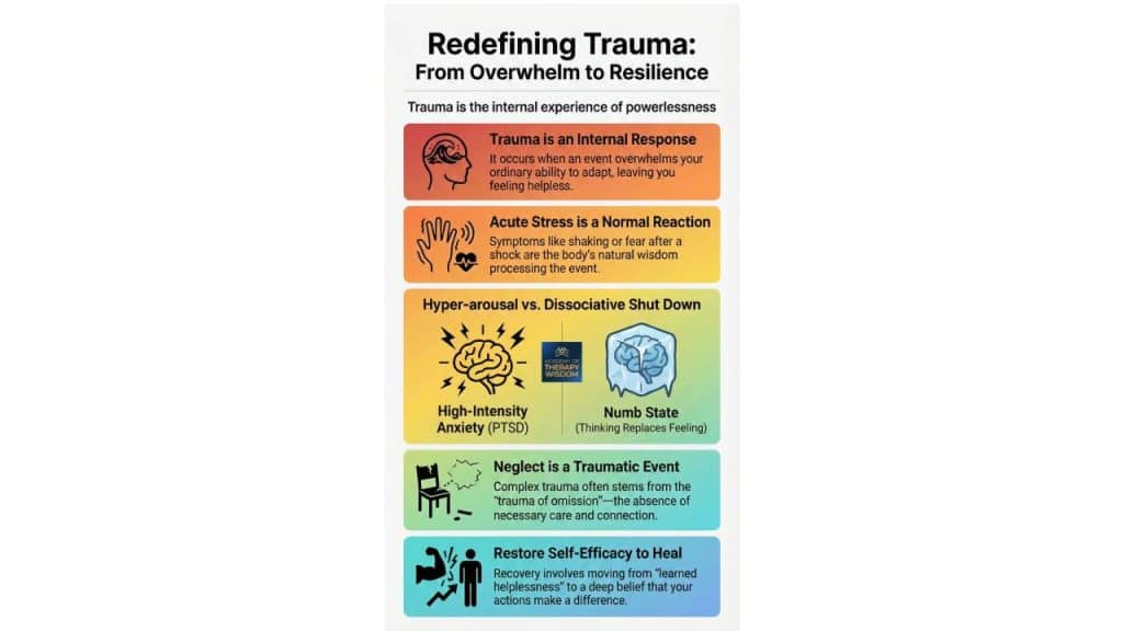 Infographic titled A Resilience-Informed Guide to Understanding Trauma showing the tiers of traumatic stress from Acute to Complex PTSD.