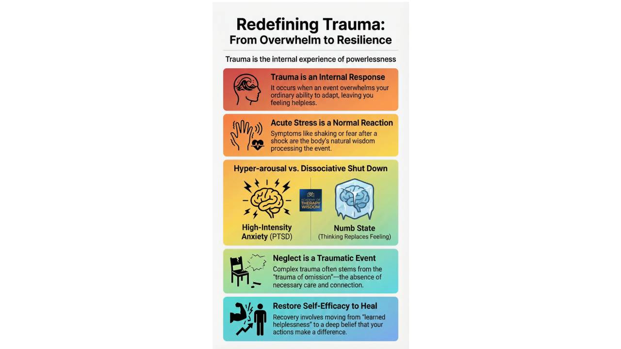 Infographic titled A Resilience-Informed Guide to Understanding Trauma showing the tiers of traumatic stress from Acute to Complex PTSD.