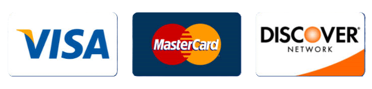 Visa, Mastercard, and Discover credit card logos