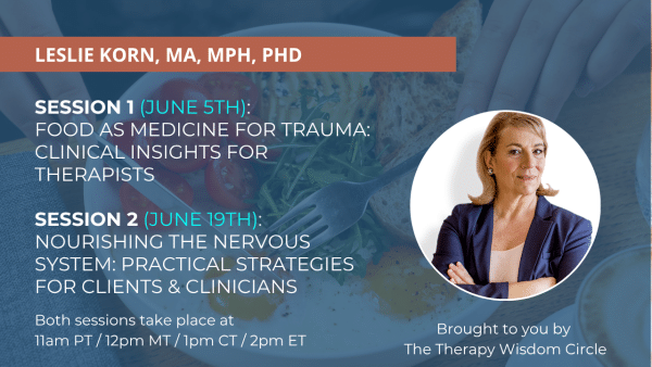Webinar promo featuring Leslie Korn and session details