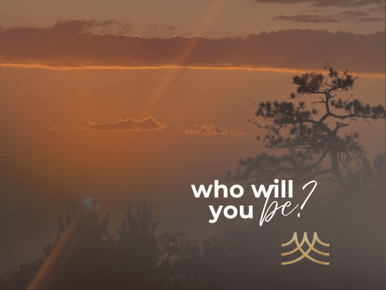 Sunset with silhouetted trees and motivational text