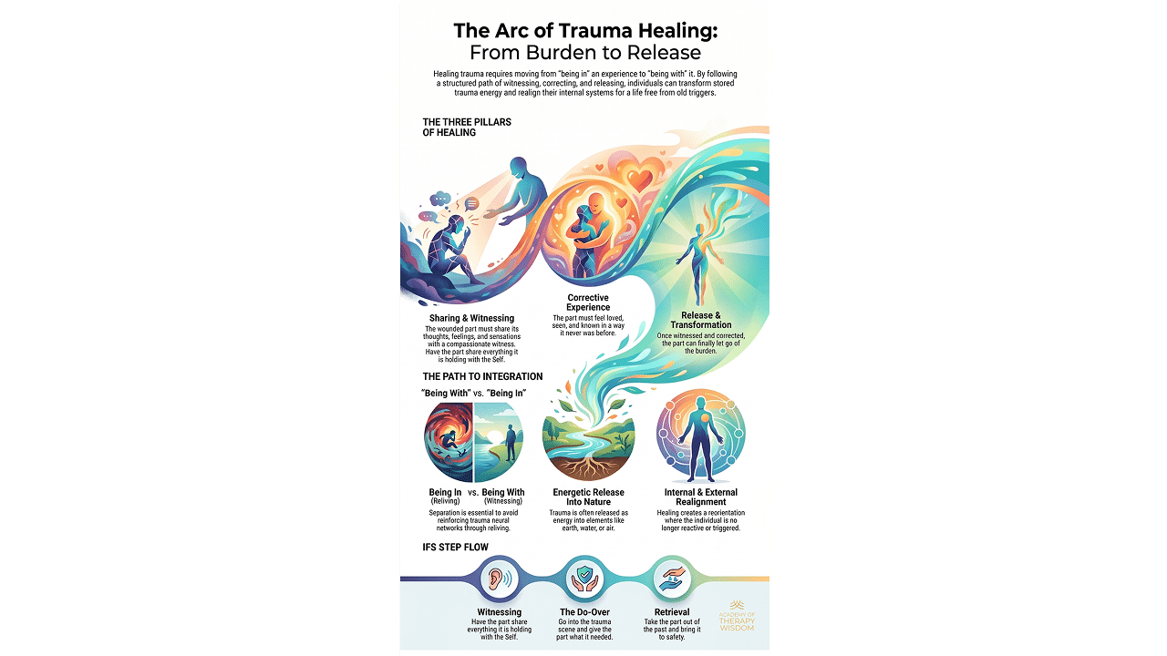 Infographic showing arc of trauma healing process