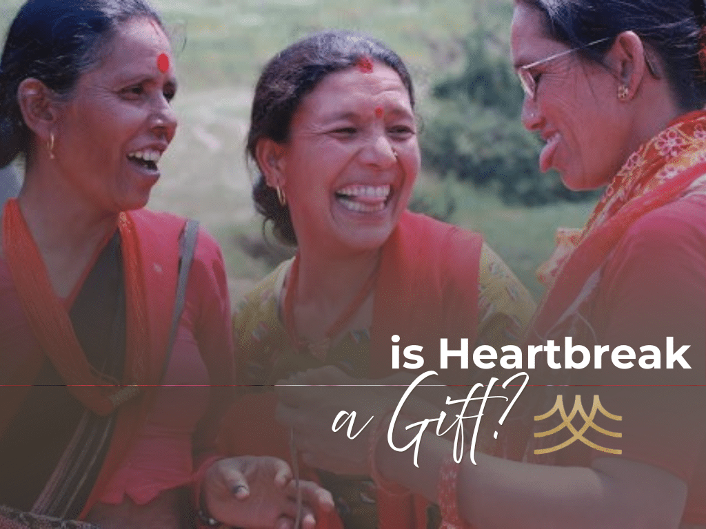 Three women laughing outdoors with text overlay