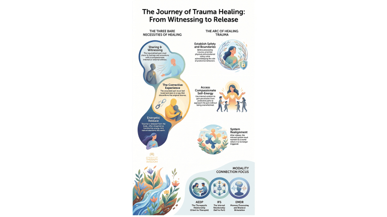 Infographic of trauma healing journey and therapy modalities